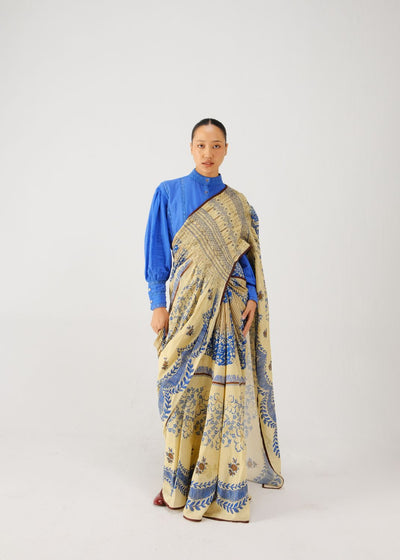 Smocked saree-Bluebell