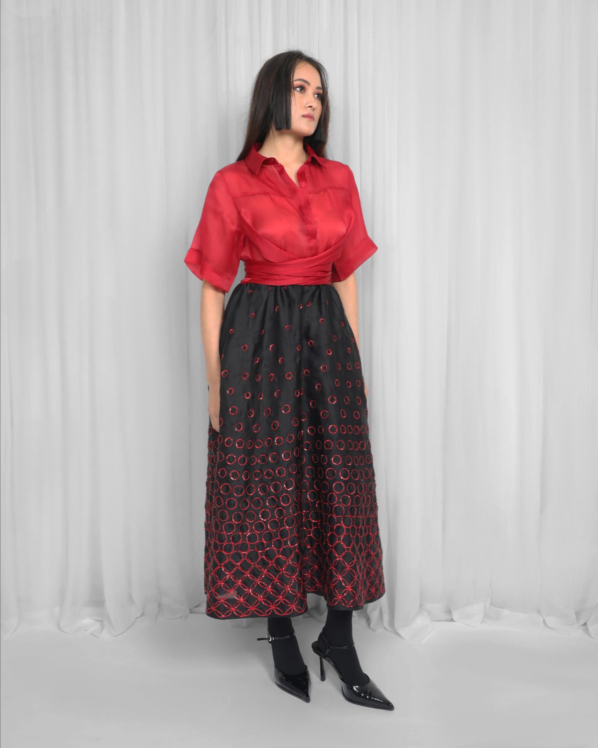Sora Dress-Red & Black