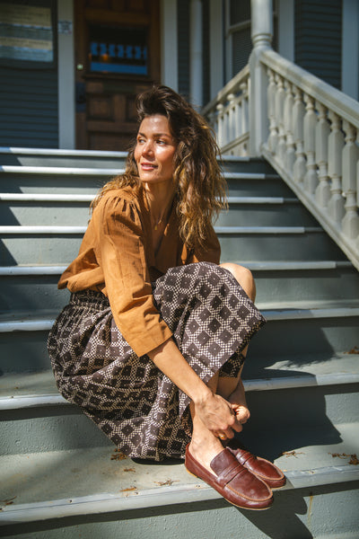 Square Block Skirt-Black & Tan