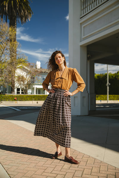 Square Block Skirt-Black & Tan