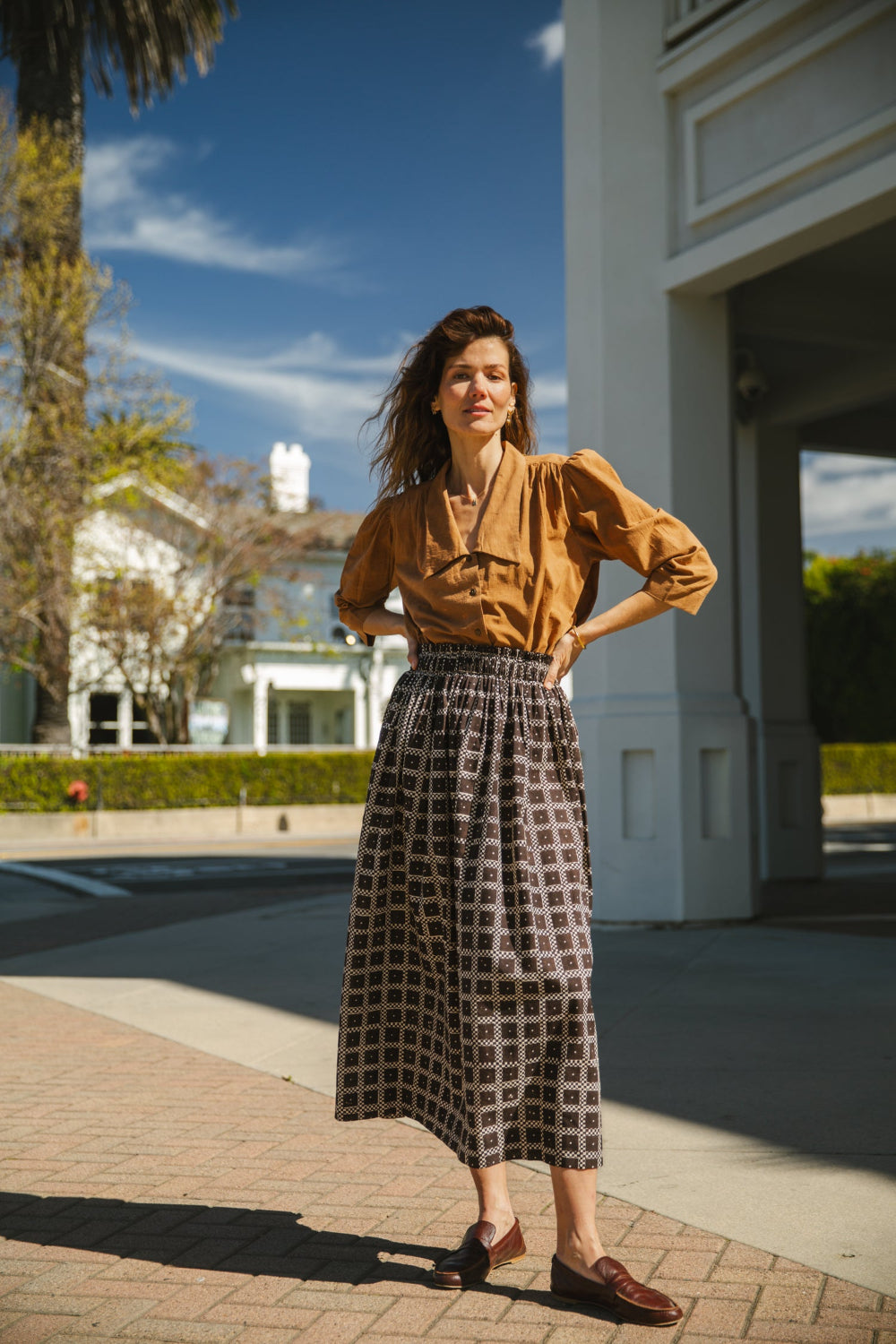 Square Block Skirt-Black & Tan