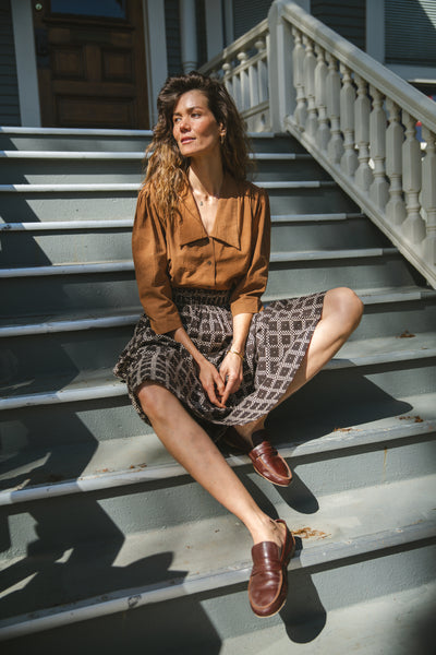 Square Block Skirt-Black & Tan
