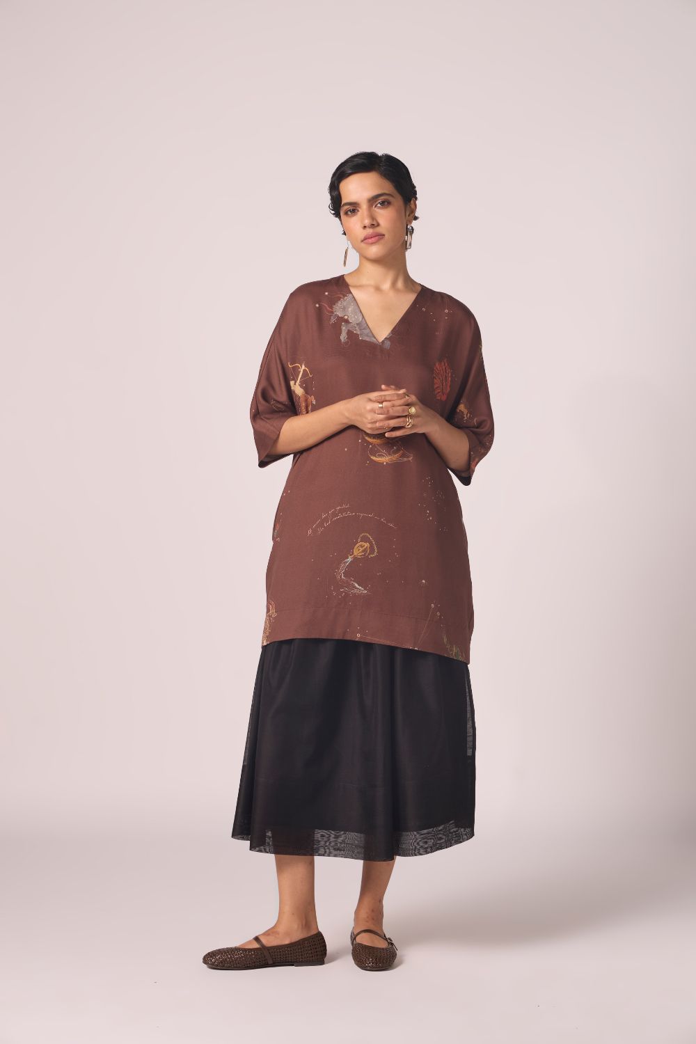 Stad Brown Zodiac Print Shift Dress