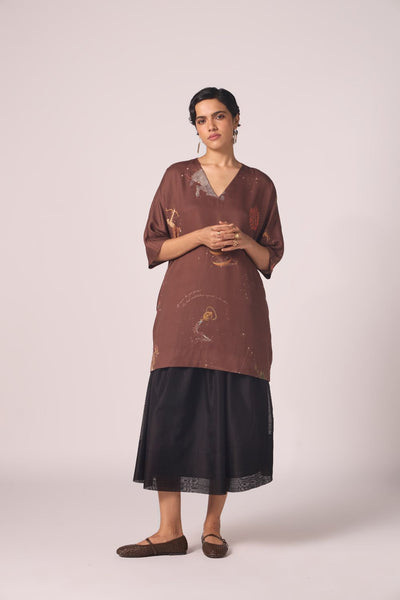 Stad Brown Zodiac Print Shift Dress