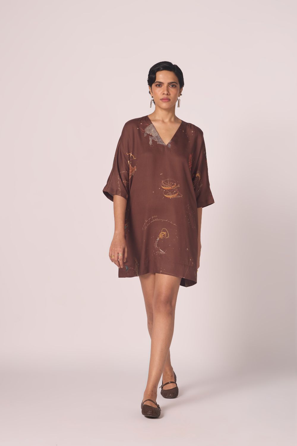 Stad Brown Zodiac Print Shift Dress