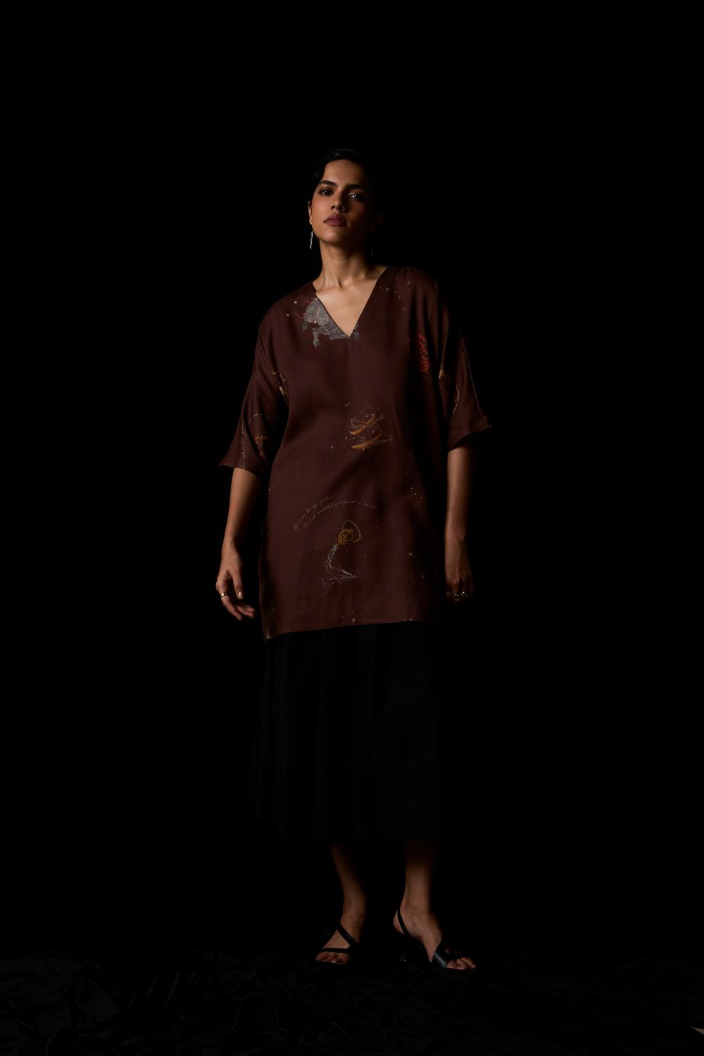 Stad Brown Zodiac Print Shift Dress