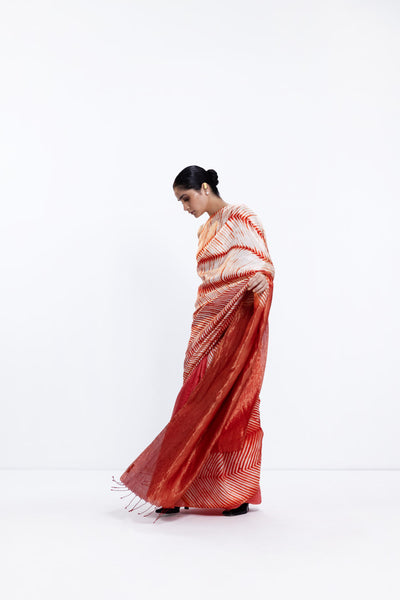 METALLIC SEA SAREE - SOLID/RUST