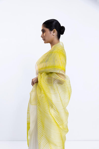 SHORE SAREE - IVORY/LIME