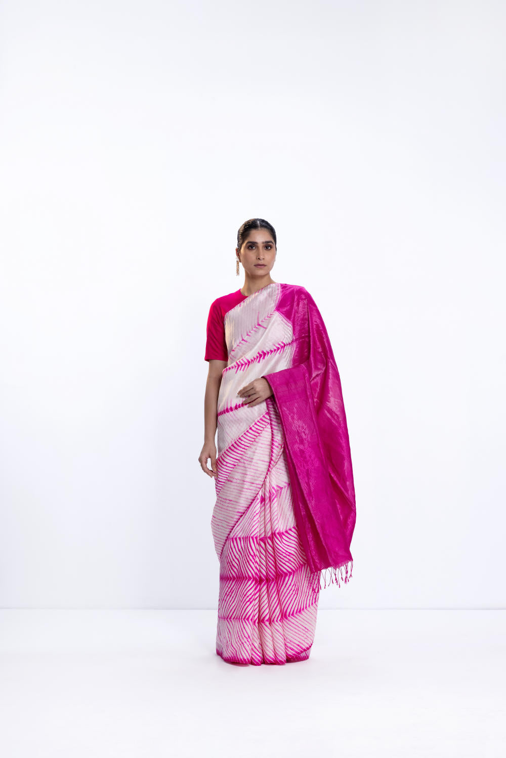 METALLIC SEA SAREE - RANI