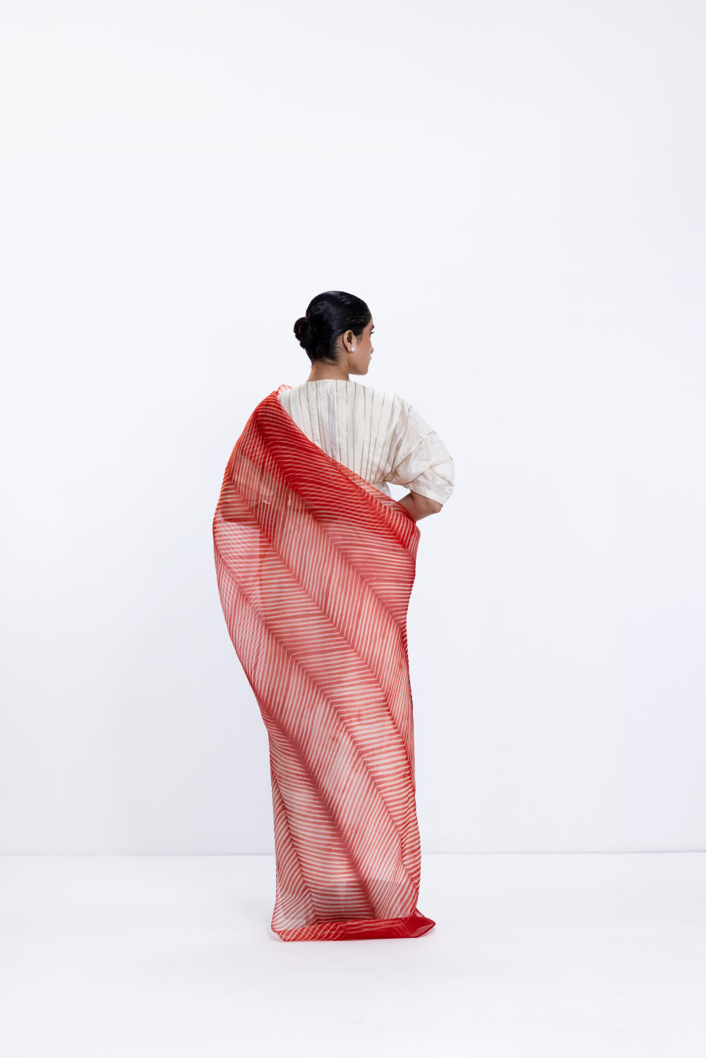 SHORE SAREE - IVORY/RED