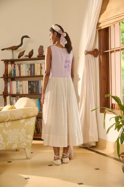 JANIE DRESS-IVORY & PURPLE