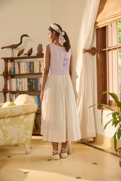 JANIE DRESS-IVORY & PURPLE