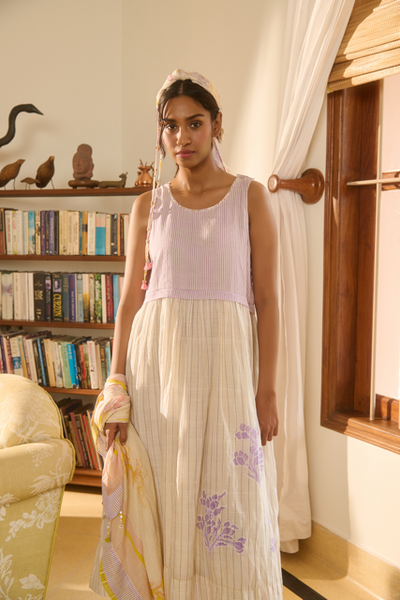 JANIE DRESS-IVORY & PURPLE