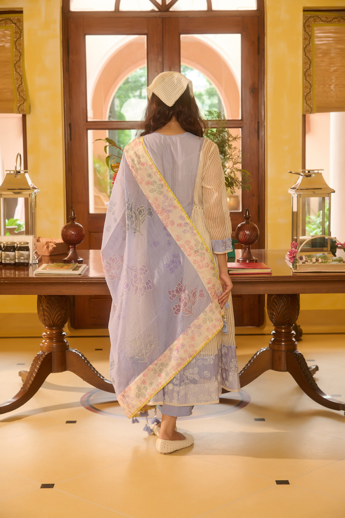 EDNA DRESS-BLUE & IVORY