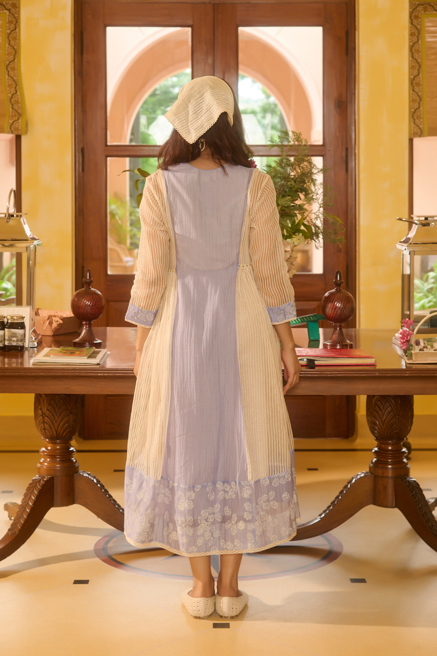 EDNA DRESS-BLUE & IVORY