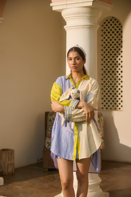 JOAN SHIRT-IVORY,YELLOW & BLUE