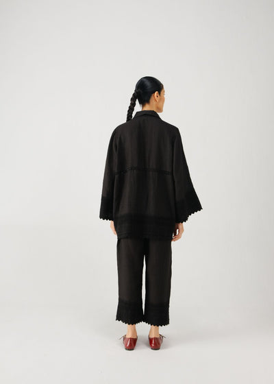 Tie up shirt-Black bead emb.