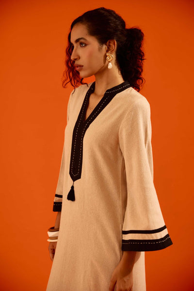 Natural Jute Tunic Set With Black Thread Embroidery