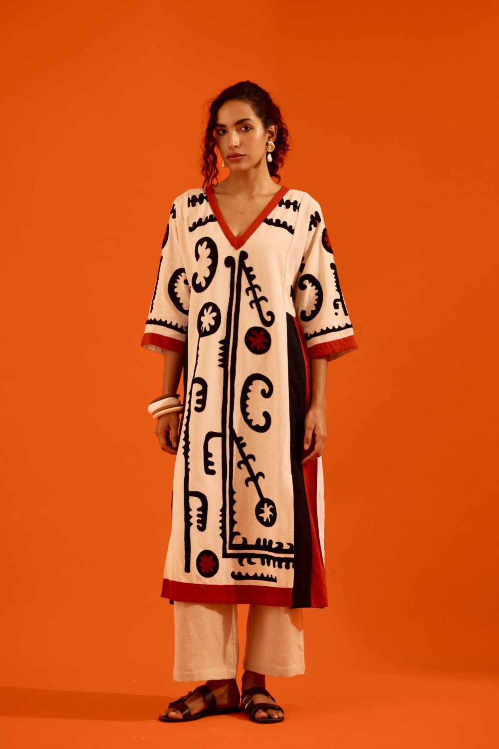 Natural Jute Thread Embroidered Tunic Set With Multi Color Maasai Motif TRI-AW-038