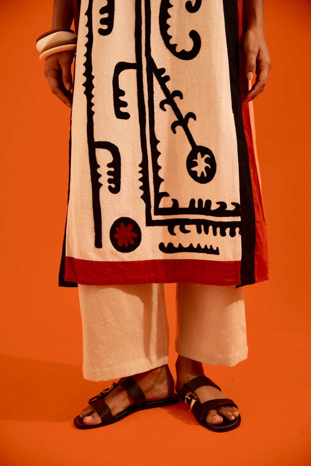 Natural Jute Thread Embroidered Tunic Set With Multi Color Maasai Motif TRI-AW-038