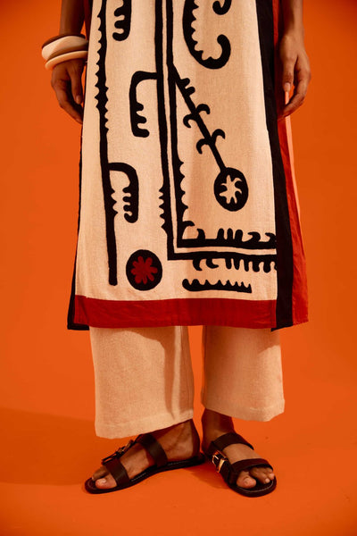 Natural Jute Thread Embroidered Tunic Set With Multi Color Maasai Motif TRI-AW-038