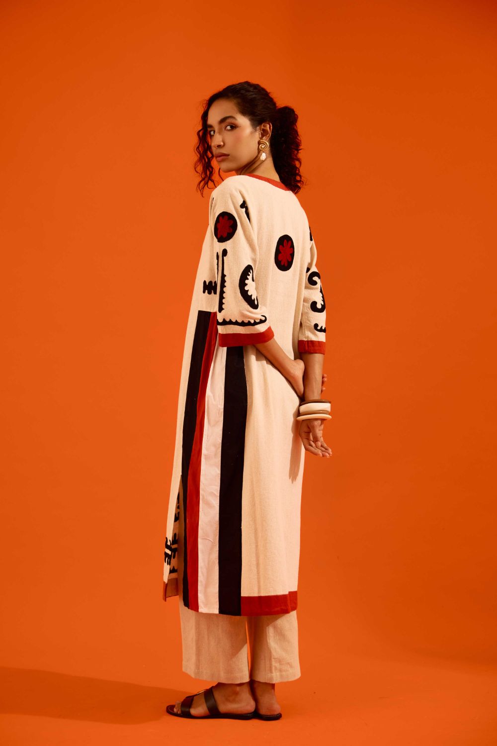 Natural Jute Thread Embroidered Tunic Set With Multi Color Maasai Motif TRI-AW-038