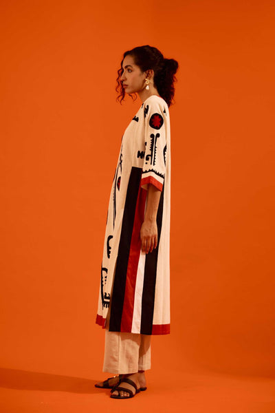 Natural Jute Thread Embroidered Tunic Set With Multi Color Maasai Motif TRI-AW-038