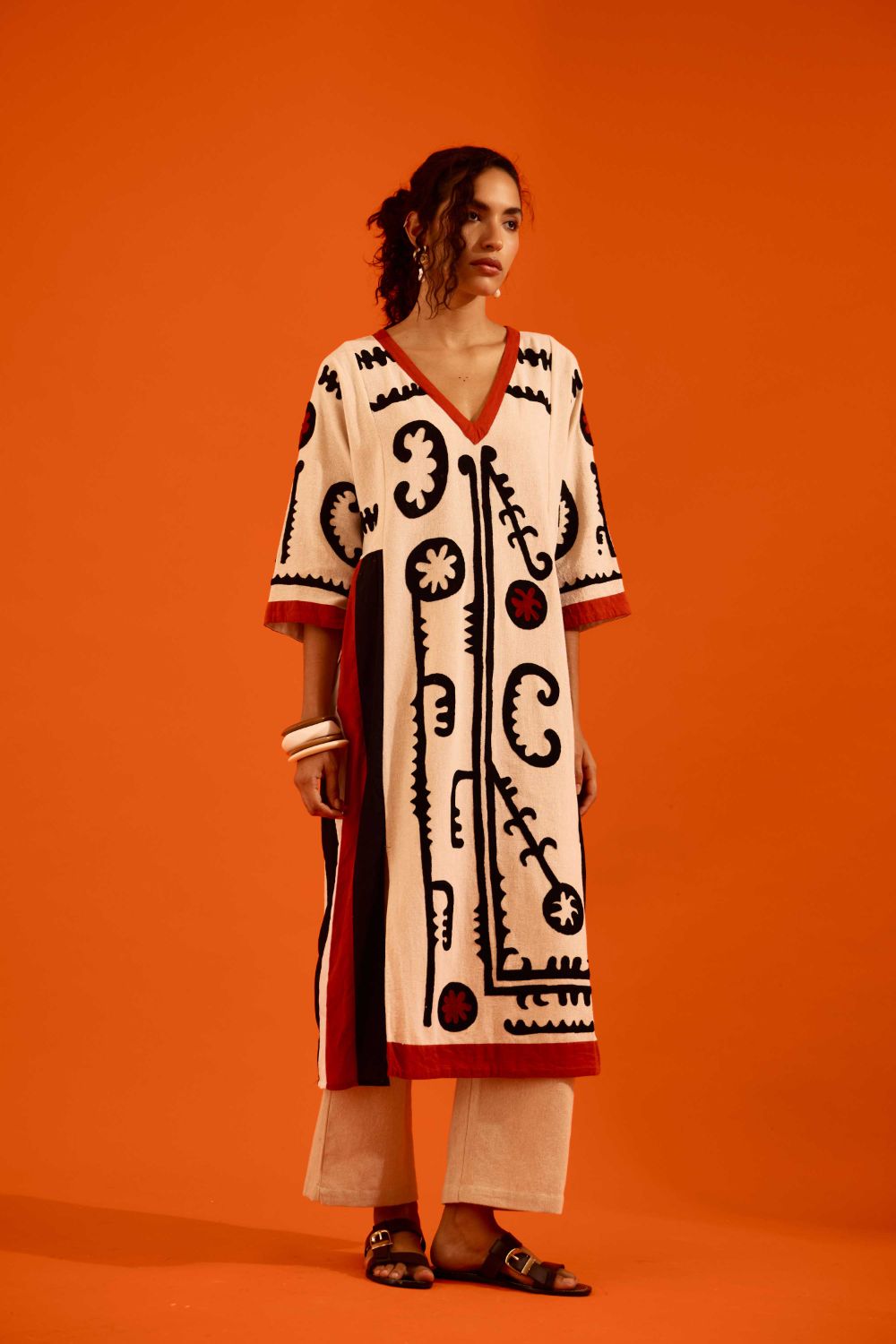 Natural Jute Thread Embroidered Tunic Set With Multi Color Maasai Motif TRI-AW-038