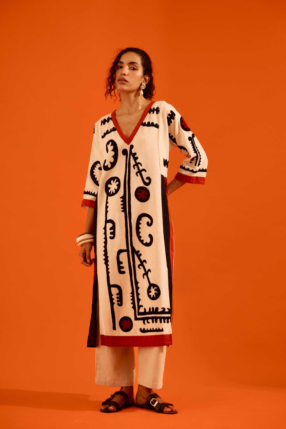 Natural Jute Thread Embroidered Tunic Set With Multi Color Maasai Motif TRI-AW-038