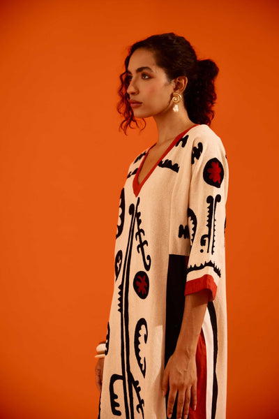 Natural Jute Thread Embroidered Tunic Set With Multi Color Maasai Motif TRI-AW-038