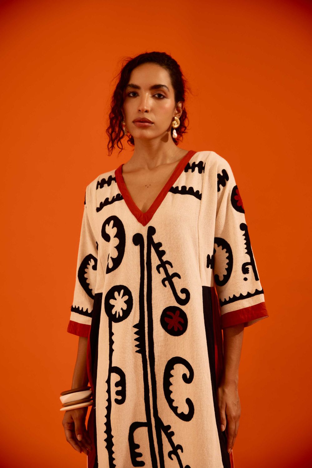 Natural Jute Thread Embroidered Tunic Set With Multi Color Maasai Motif TRI-AW-038