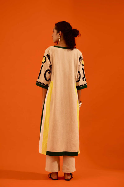 Natural Jute Thread Embroidered Tunic Set With Multi Color Maasai Motif (TRI-AW-039)