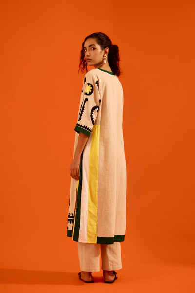 Natural Jute Thread Embroidered Tunic Set With Multi Color Maasai Motif (TRI-AW-039)