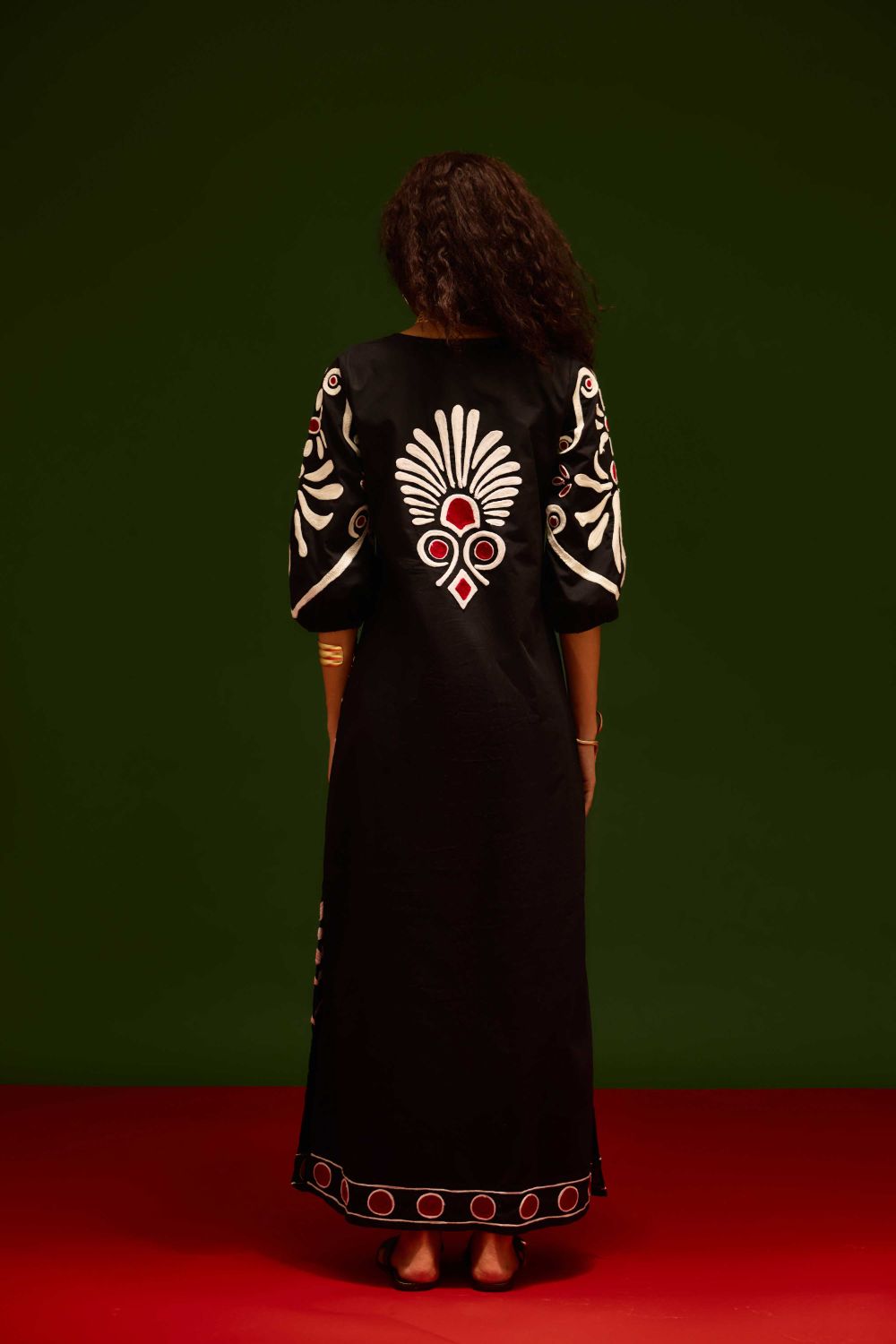 Midnight Blue Cotton Botanical Maxi Thread Embroidered Dress