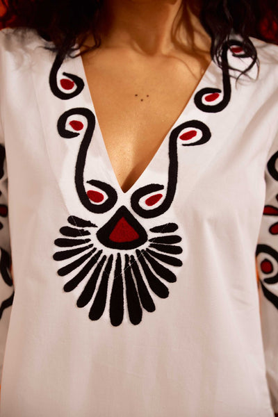 Ivory Cotton Botanical Maxi Thread Embroidered Dress
