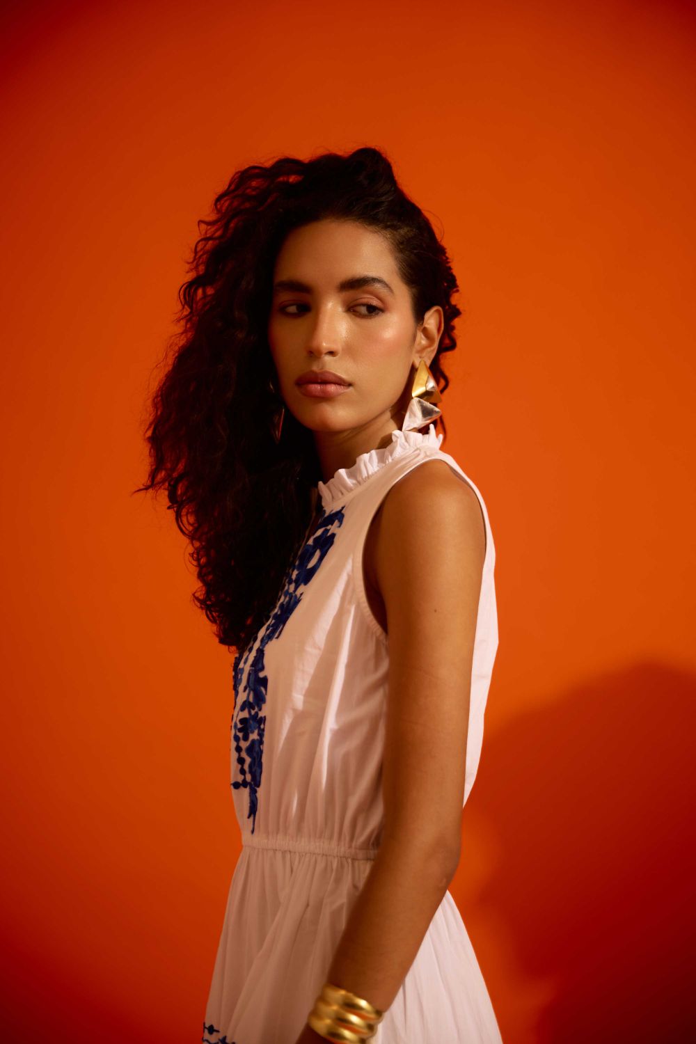 Ivory Tier Mini Dress With Indigo Botanica Thread Embroidery