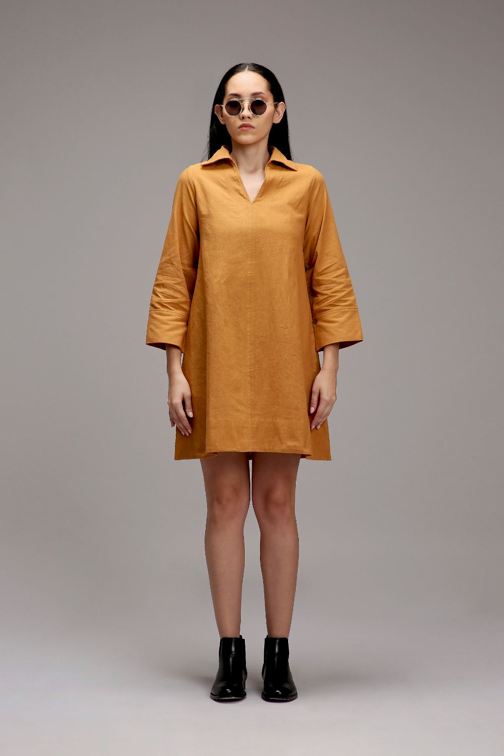 Tan-Brown A-Line Shift Dress