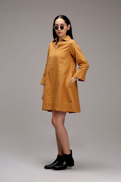 Tan-Brown A-Line Shift Dress
