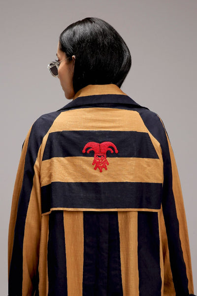 Tan-Brown Big Striped Trench Jacket