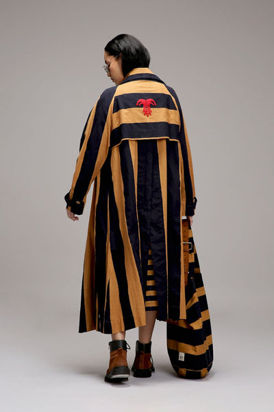 Tan-Brown Big Striped Trench Jacket