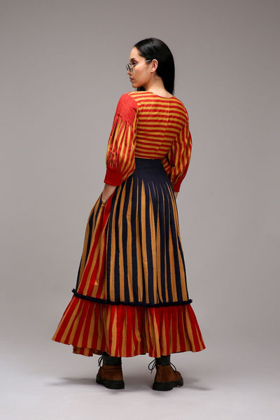 Tan-Brown Blue Red Dual Striped Skirt