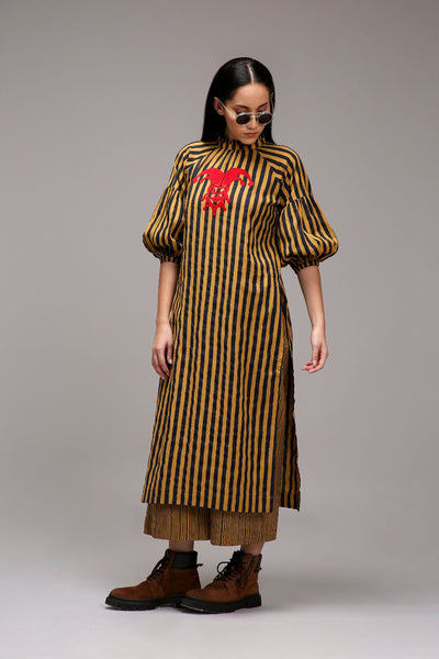 Tan-Brown Blue Striped Big Joker Tunic Set (2 PCS)