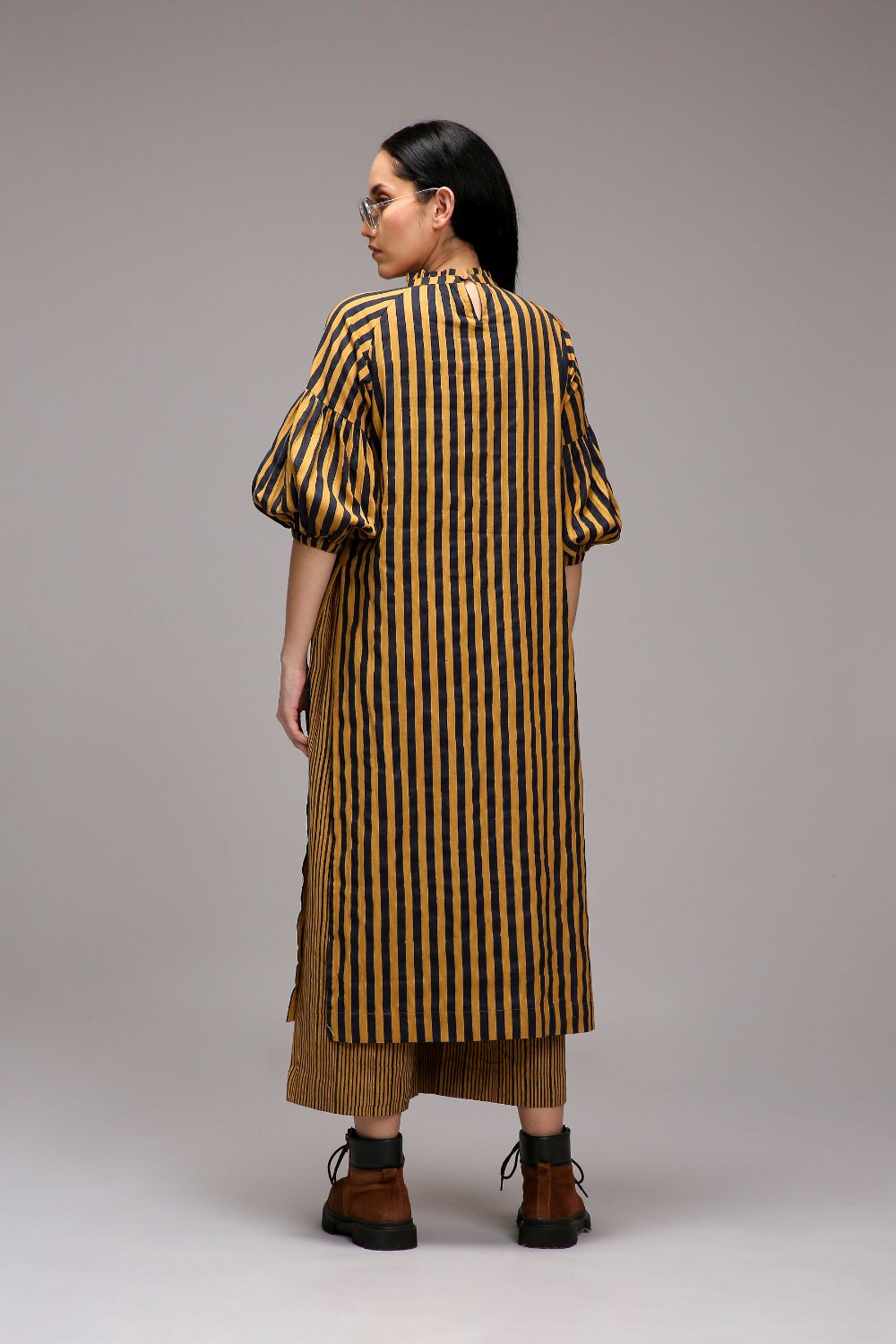 Tan-Brown Blue Striped Big Joker Tunic Set (2 PCS)