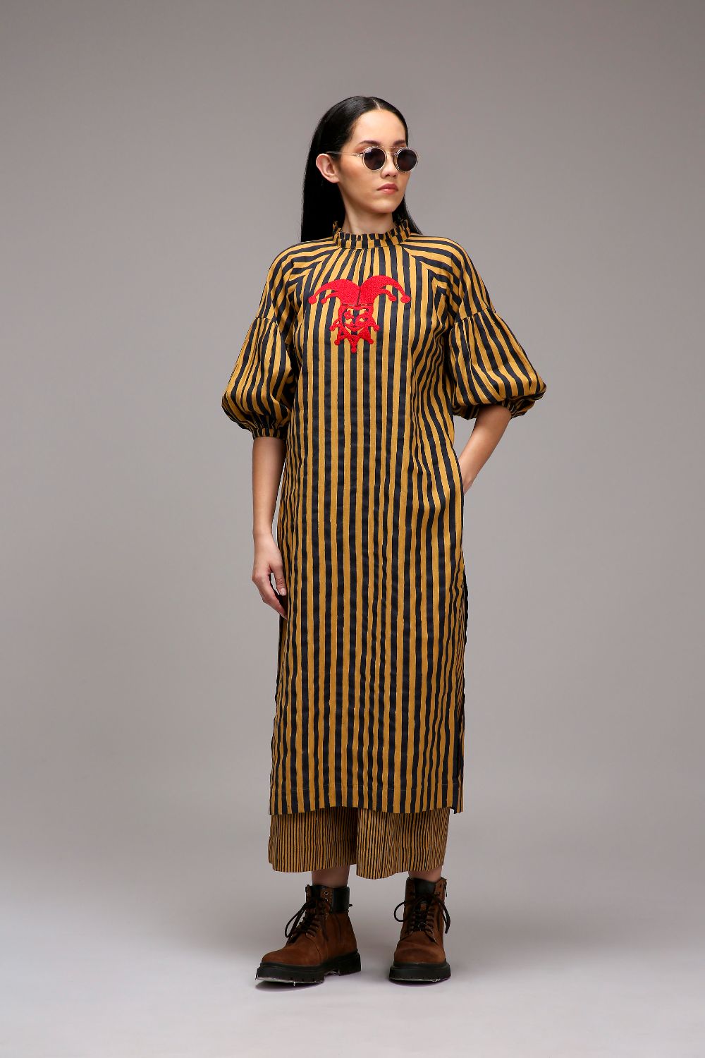 Tan-Brown Blue Striped Big Joker Tunic