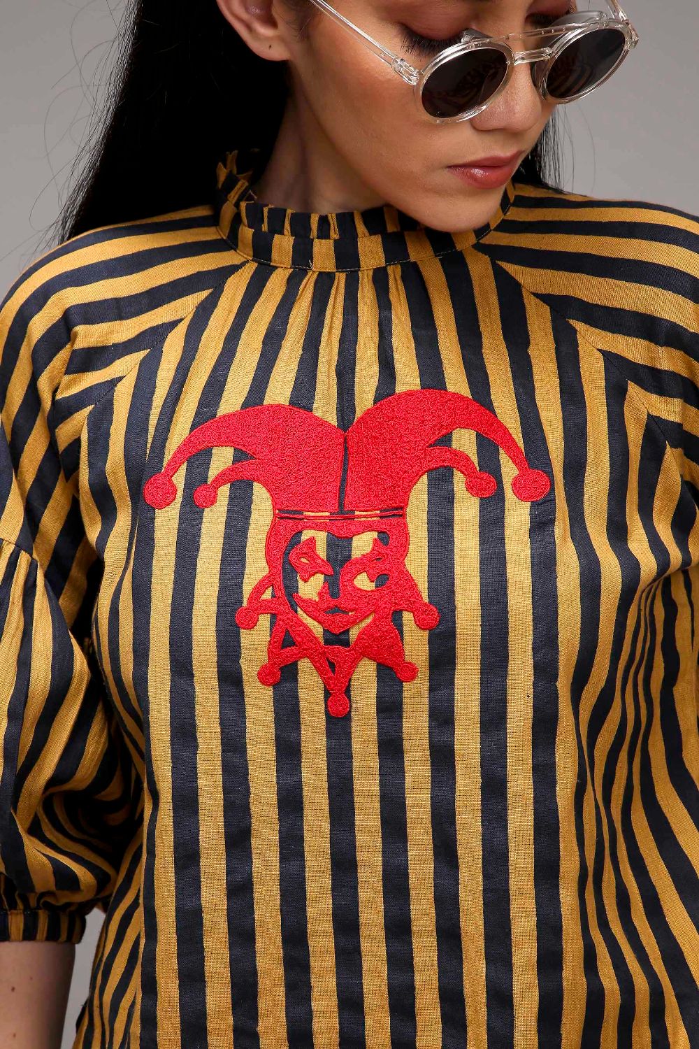 Tan-Brown Blue Striped Big Joker Tunic Set (2 PCS)