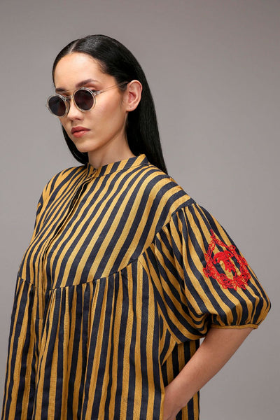 Tan-Brown Blue Striped Short Acra Tunic Set (2 PCS)