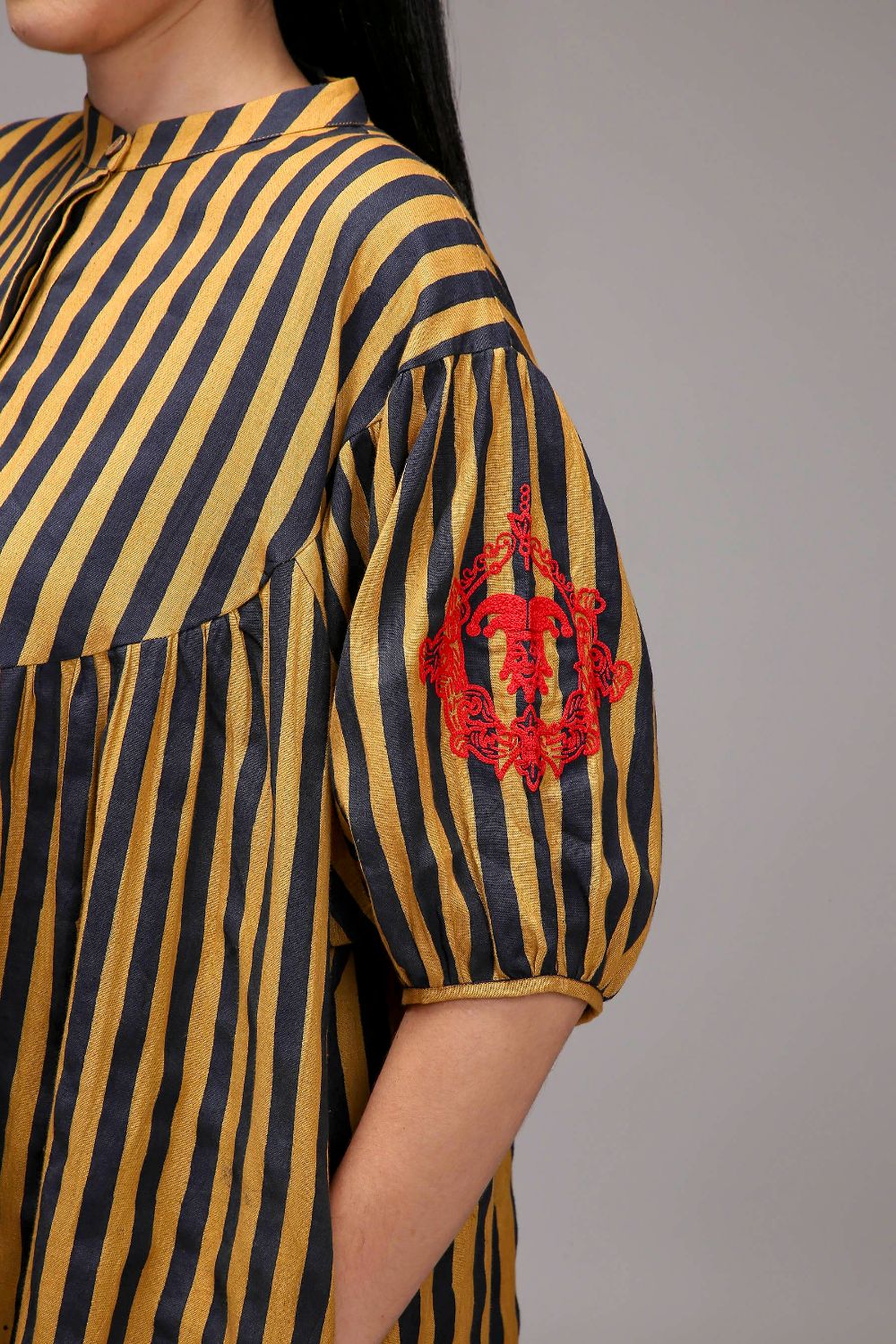 Tan-Brown Blue Striped Short Acra Tunic