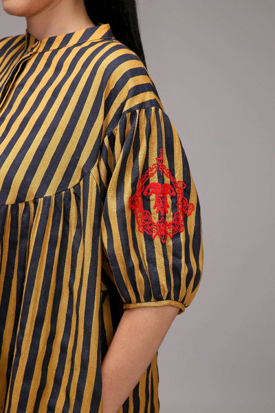 Tan-Brown Blue Striped Short Acra Tunic