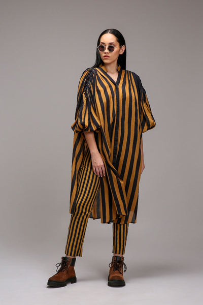 Tan-Brown Blue Striped Baha Tunic Set (2 PCS)