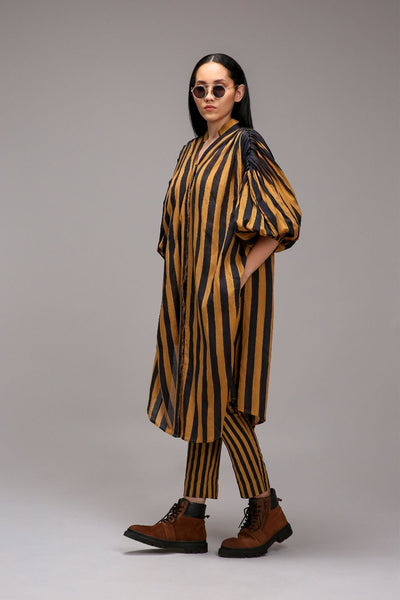 Tan-Brown Blue Striped Baha Tunic